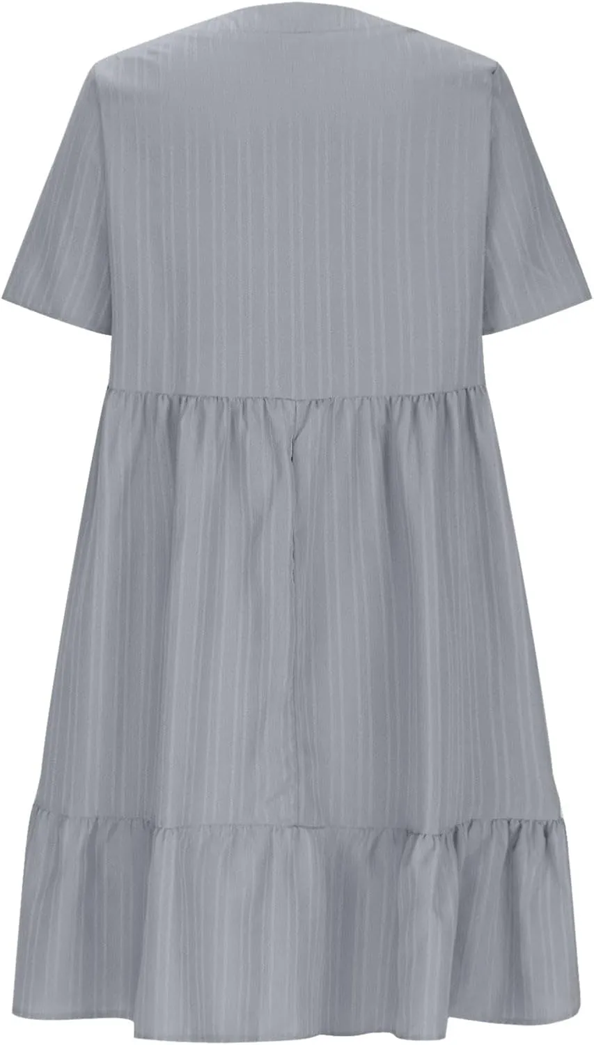 Womens Summer Dresses Sleeveless V Neck Casual Swing Flowy Tiered Ruffle A Line Mini Dress Beach Sundress 2025