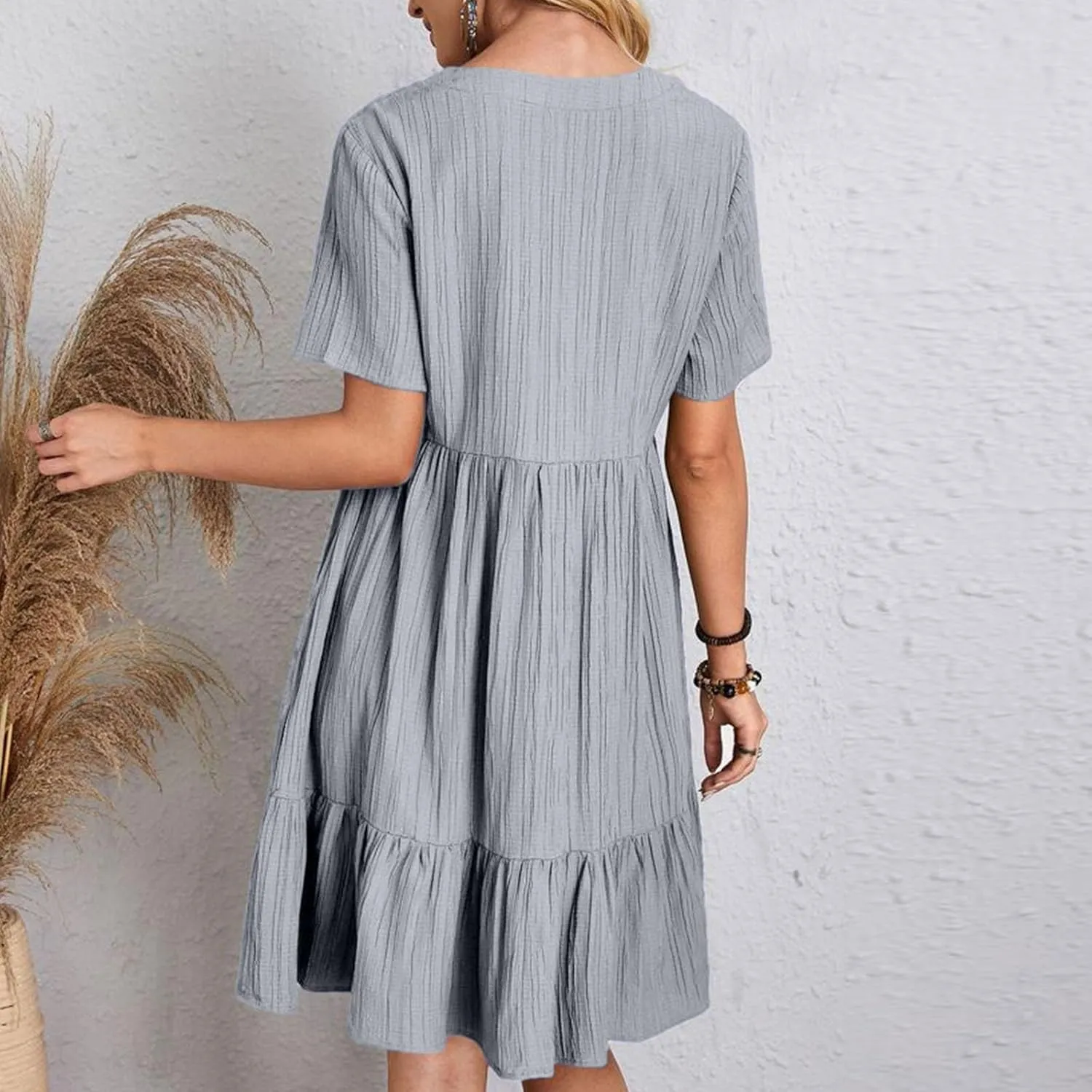 Womens Summer Dresses Sleeveless V Neck Casual Swing Flowy Tiered Ruffle A Line Mini Dress Beach Sundress 2025
