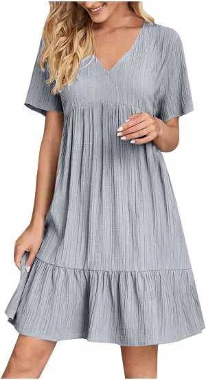 Womens Summer Dresses Sleeveless V Neck Casual Swing Flowy Tiered Ruffle A Line Mini Dress Beach Sundress 2025