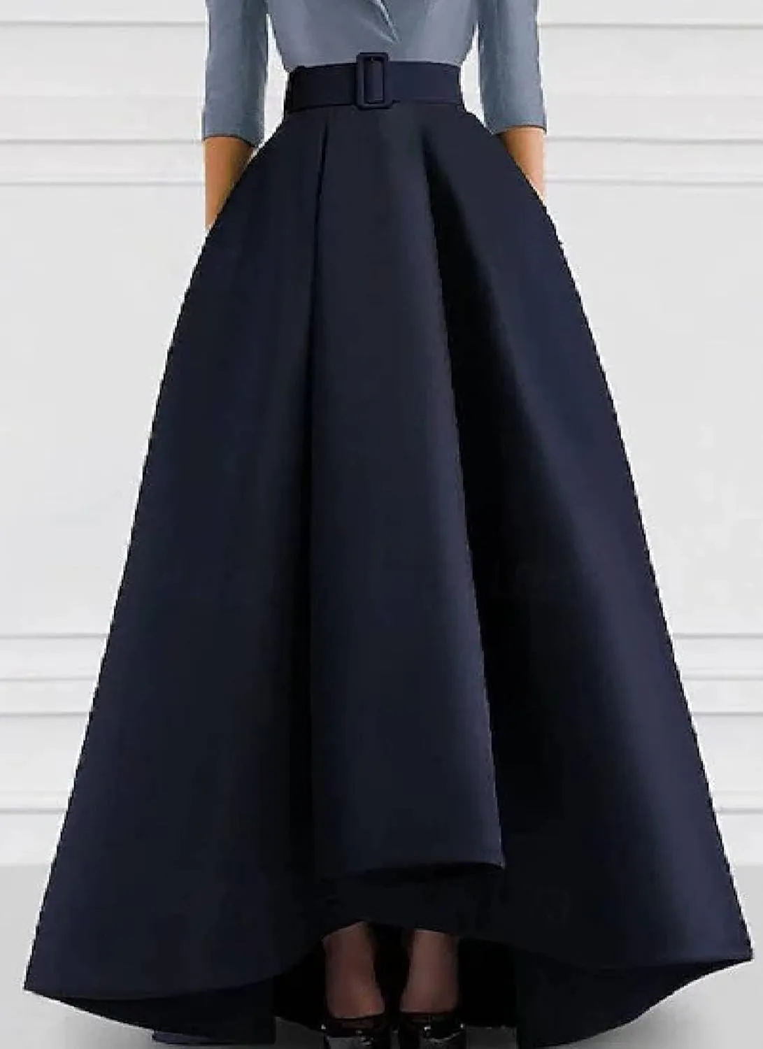 Women's Summer Elegant Gorgeous Navy Color Block V Neck High Waist Ruffle Short Sleeve Dinner Party Maxi Dress