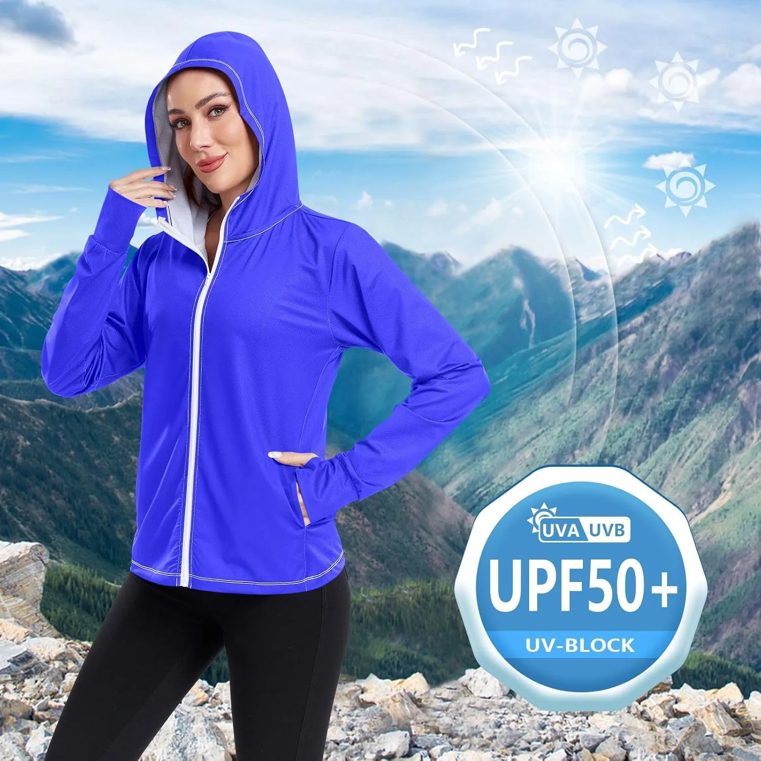 Womens Sun Protection Shirts Lavender Blue UV Cooling Hoodie Summer Clothing Long Sleeve SPF 50 Quick Dry Cooling Shirts