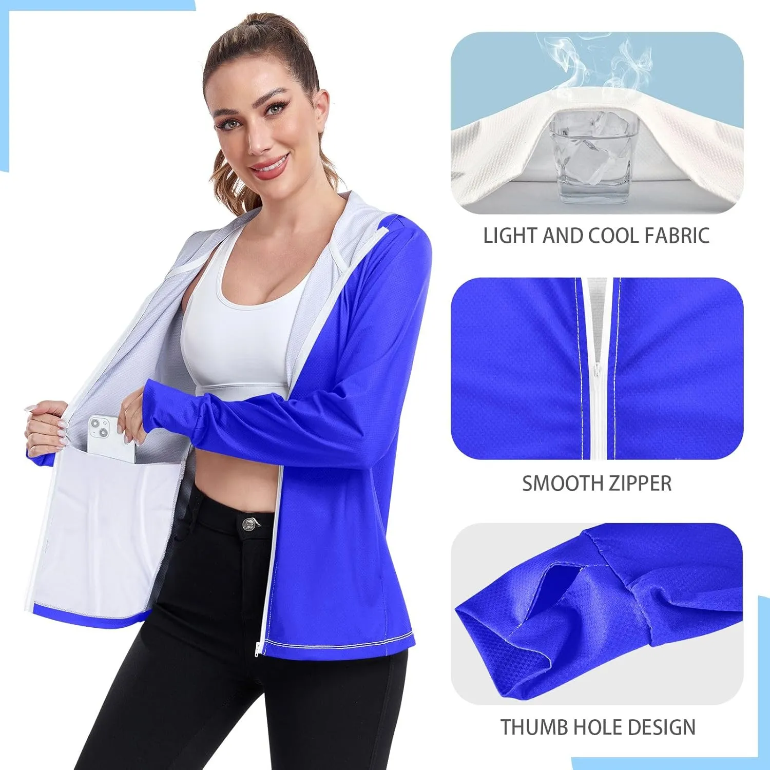 Womens Sun Protection Shirts Lavender Blue UV Cooling Hoodie Summer Clothing Long Sleeve SPF 50 Quick Dry Cooling Shirts