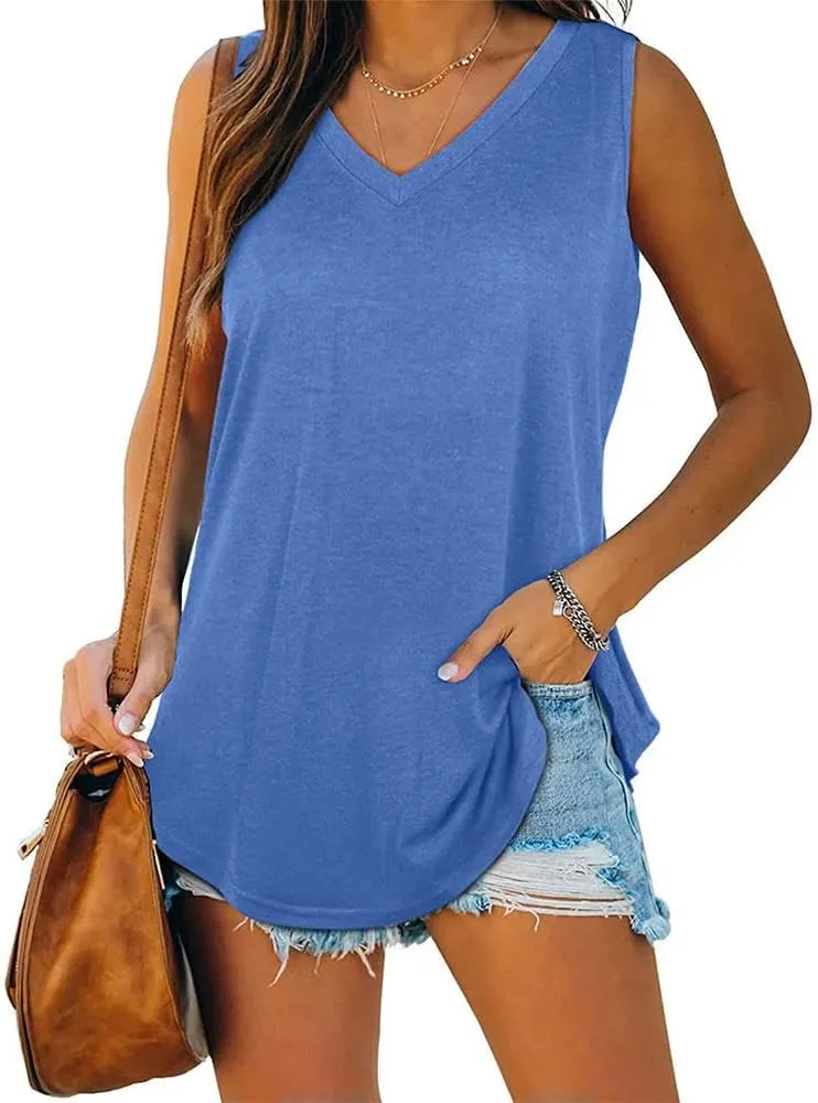 Womens Tank Tops V Neck Basic Solid Color Casual Flowy Summer Sleeveless Camisole Tops