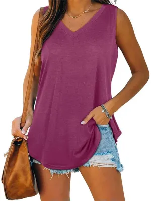 Womens Tank Tops V Neck Basic Solid Color Casual Flowy Summer Sleeveless Camisole Tops