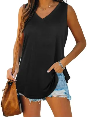 Womens Tank Tops V Neck Basic Solid Color Casual Flowy Summer Sleeveless Camisole Tops