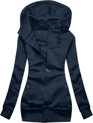 Womens Temperament Drawstring Solid Outwear Long Sleeve Zipper Overcoat Casual Soft Slim Jacket Coat Outdoor Clothes