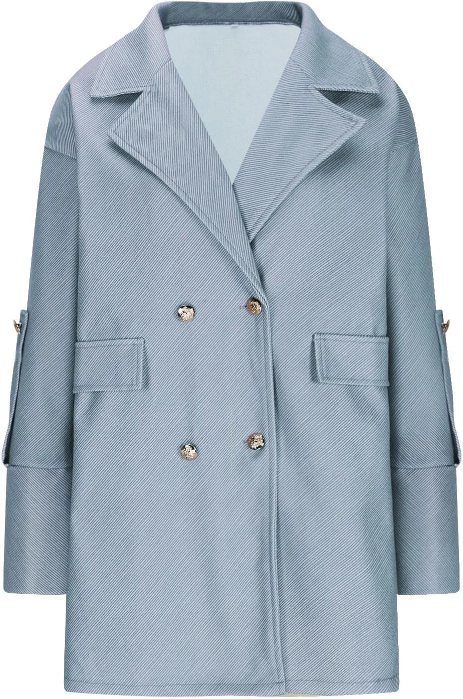 Women's Trench Coats Double Breasted Long Coat Notch Lapel Pea Coat Trendy Work Office Jackets Casual Fall Winter Coat