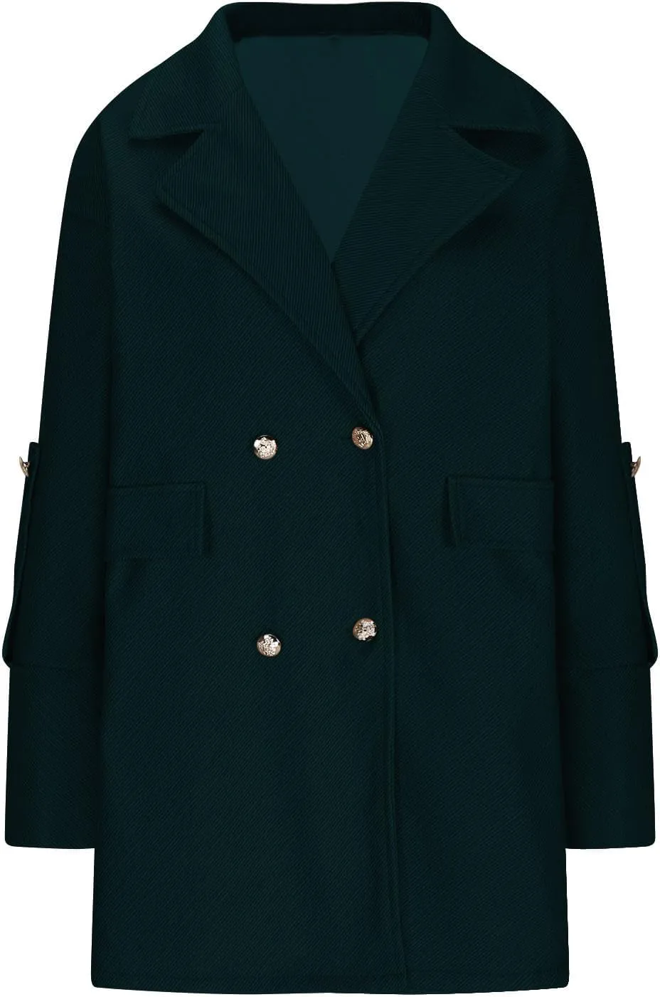 Women's Trench Coats Double Breasted Long Coat Notch Lapel Pea Coat Trendy Work Office Jackets Casual Fall Winter Coat