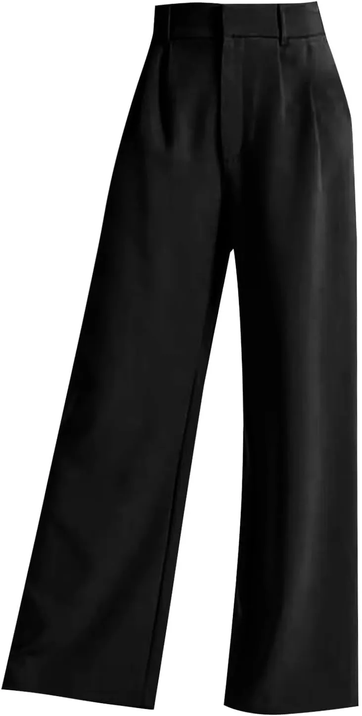 Women's Trousers Solid Color Thin High Waist Wide Leg Pants Womens Casual Stretchy Work Pants with Pockets