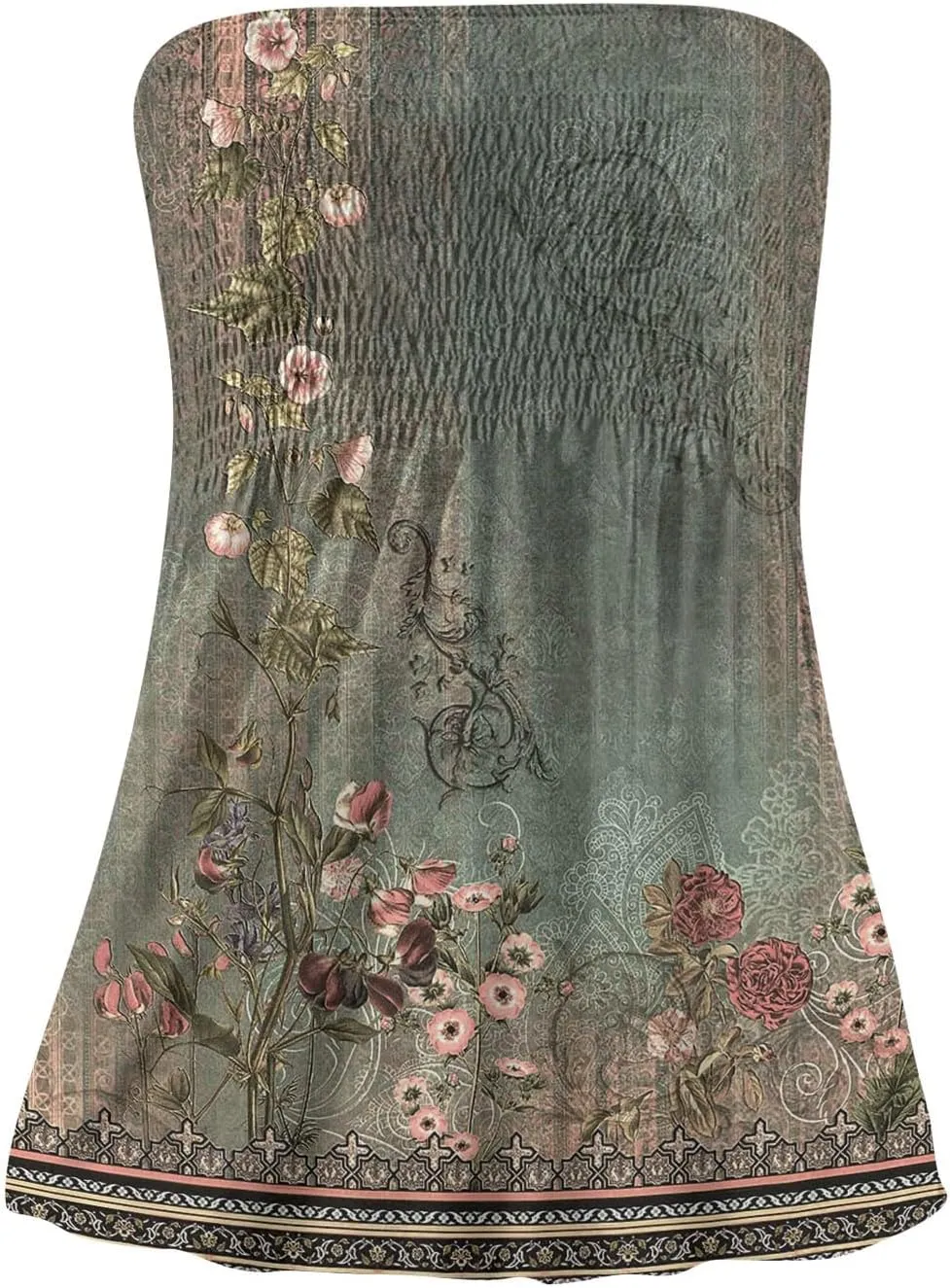 Womens Tube Tops Floral Smocked Ruffled Strapless Striped Tanks Backless Sexy Casual Bandeau Sleeveless Shirt
