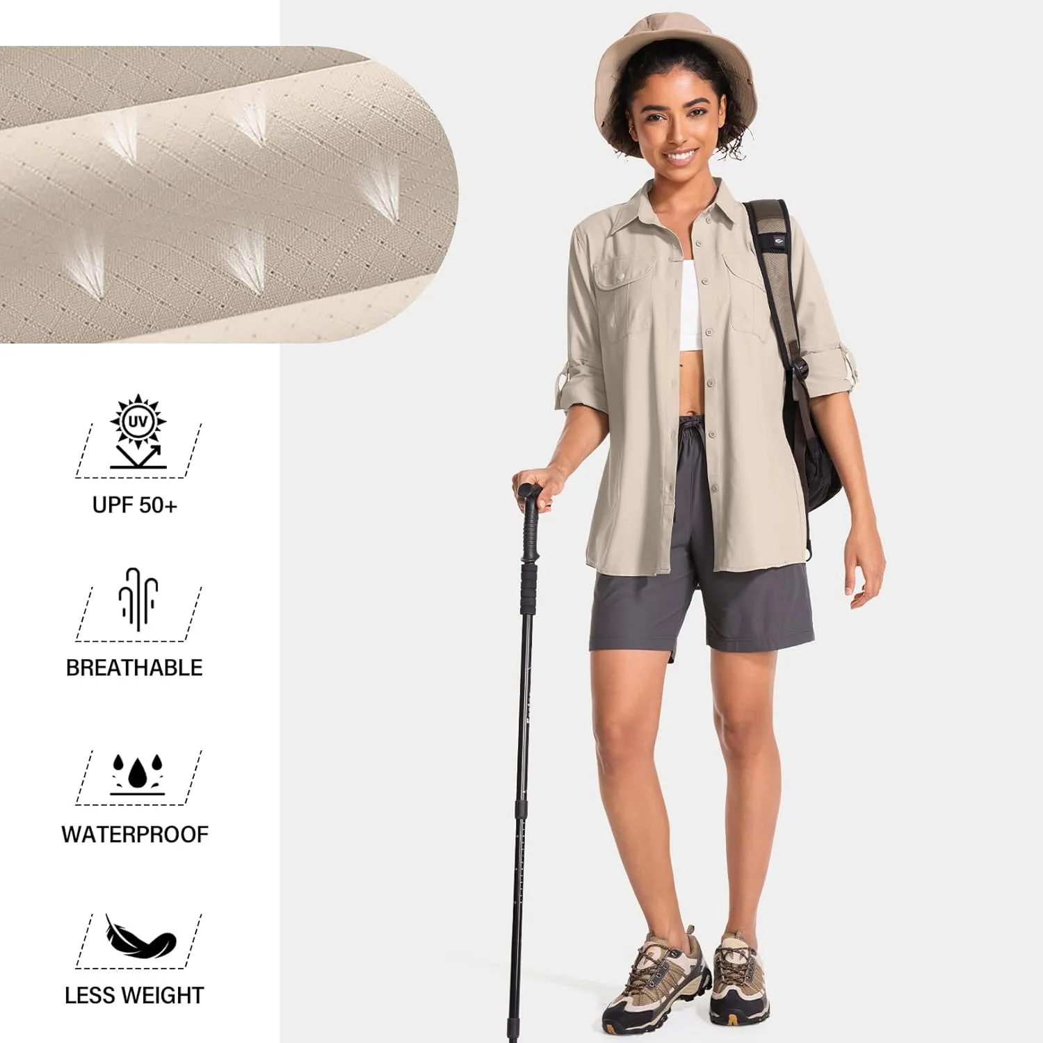 Women's UPF 50 Sun Protection Safari Clothes Long Sleeve Quick Dry Shirts for Hiking Beach Fishing Sailing