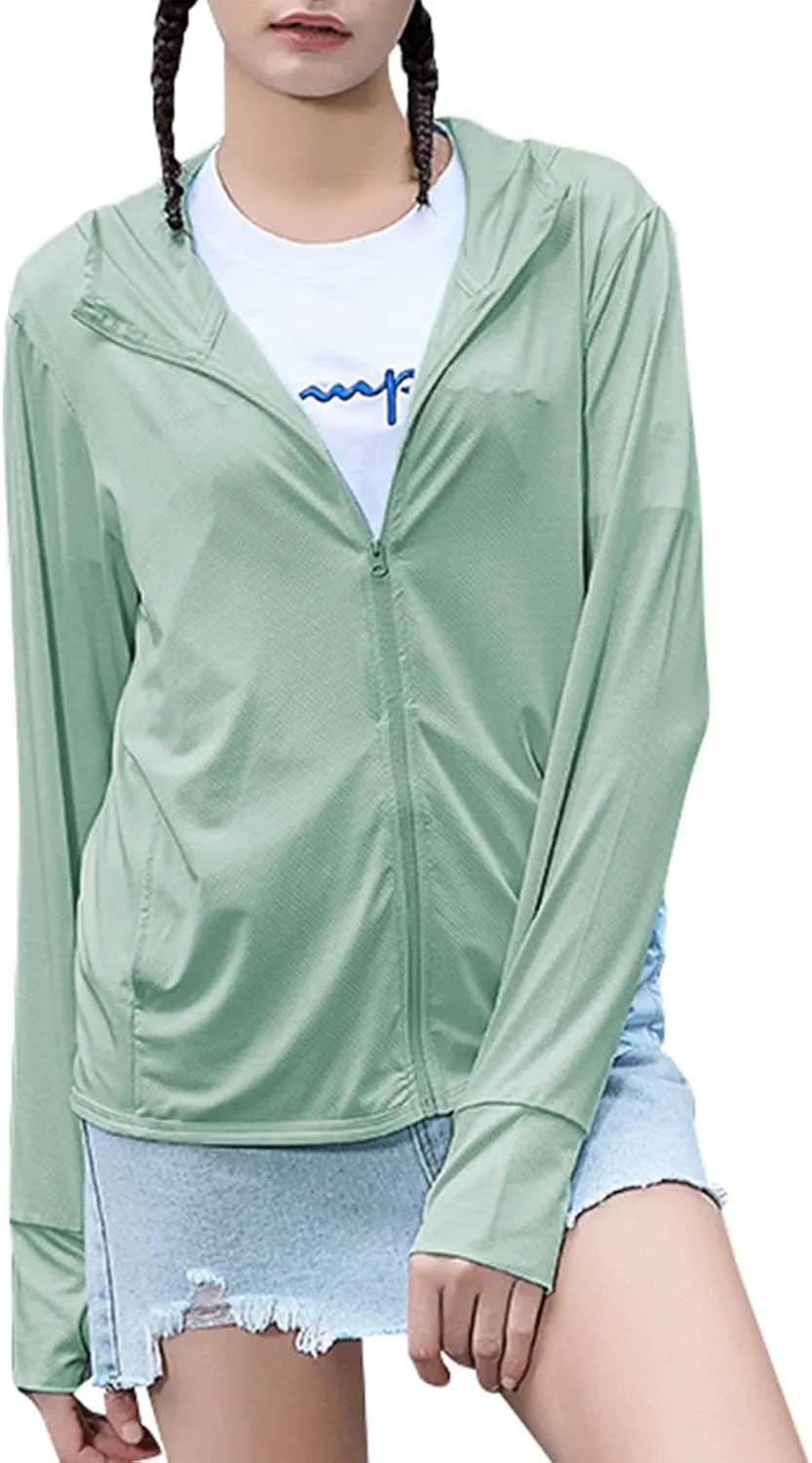 Women's UPF 50  UV Sun Protection Clothing Zip Up Lightweight Hoodie Hiking Sun Shirt