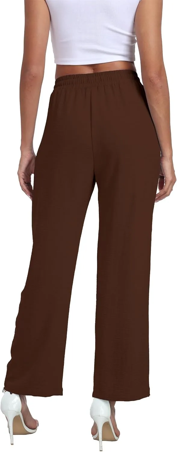 Women's Wide Leg Pants High Waist Adjustable Knot Loose Casual Trousers Business Work Casual Pants with Pockets