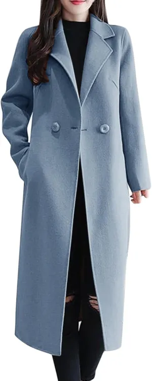 Women's Winter Double Breasted Wool Coat Long Sleeve Notch Lapel Long Trench Coat Fall Fashion for Women 2025 Trendy