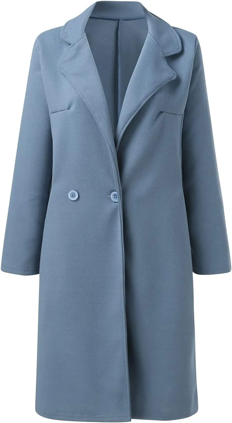Women's Winter Double Breasted Wool Coat Long Sleeve Notch Lapel Long Trench Coat Fall Fashion for Women 2025 Trendy