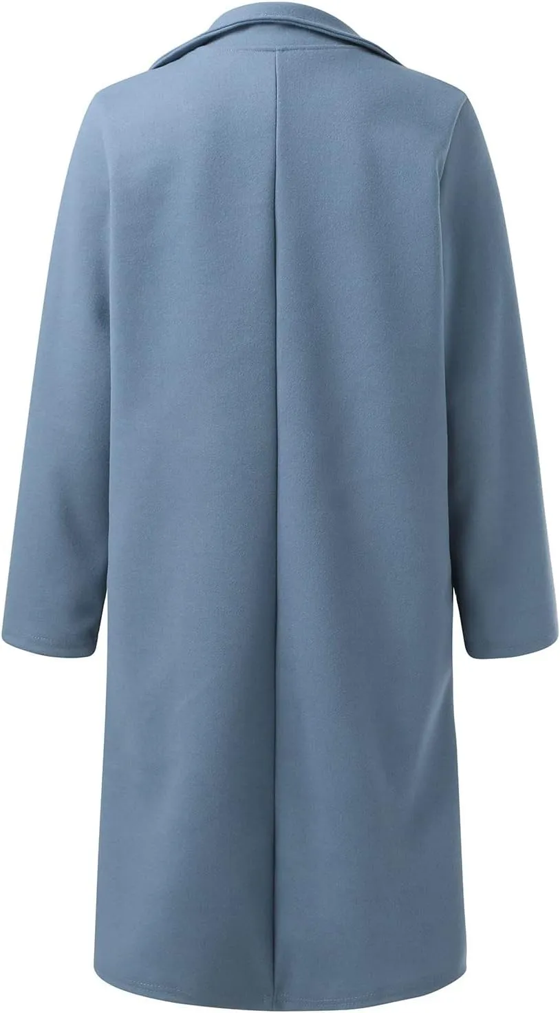 Women's Winter Double Breasted Wool Coat Long Sleeve Notch Lapel Long Trench Coat Fall Fashion for Women 2025 Trendy