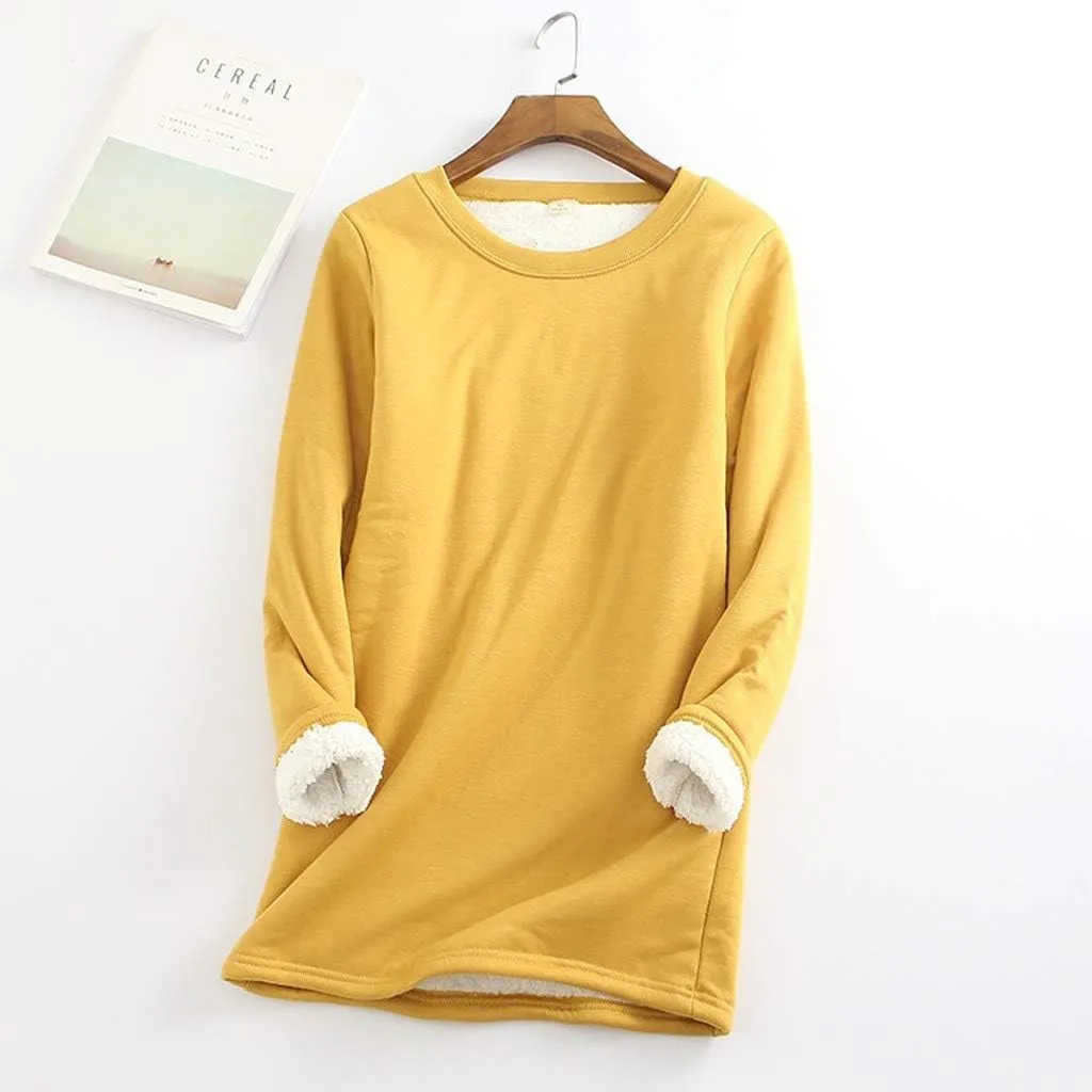 Women's Winter Sherpa Fleece Warm Lined Sweatshirt Long Sleeve Crewneck Plain Sweatshirt Casual Pullover Tops