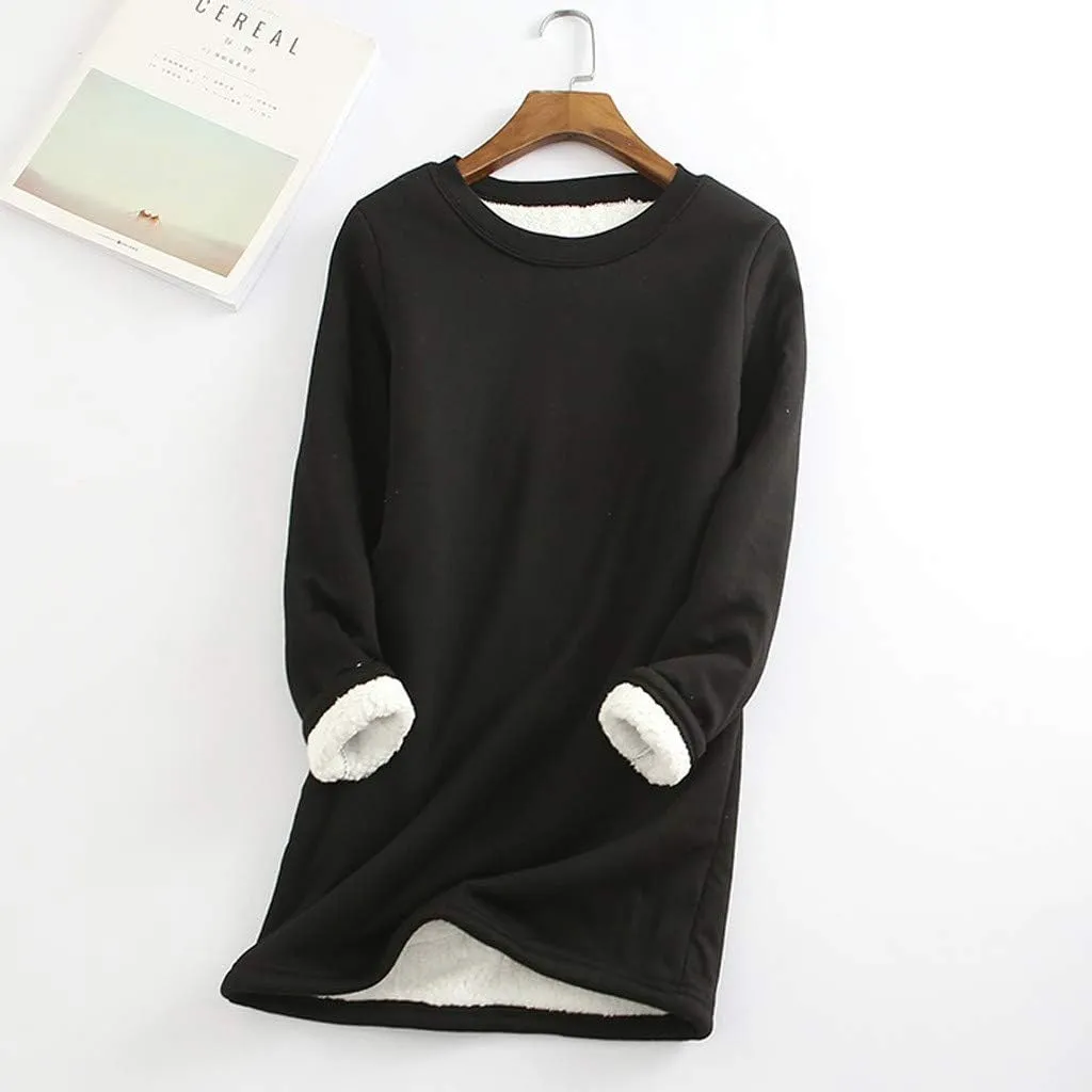 Women's Winter Sherpa Fleece Warm Lined Sweatshirt Long Sleeve Crewneck Plain Sweatshirt Casual Pullover Tops