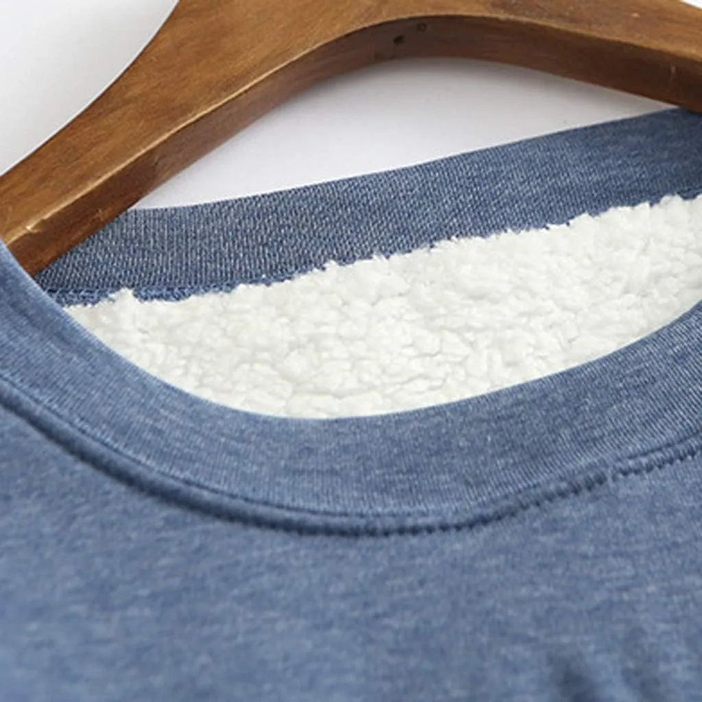 Women's Winter Sherpa Fleece Warm Lined Sweatshirt Long Sleeve Crewneck Plain Sweatshirt Casual Pullover Tops