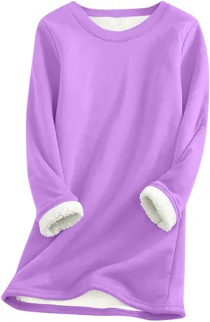 Women's Winter Sherpa Fleece Warm Lined Sweatshirt Long Sleeve Crewneck Plain Sweatshirt Casual Pullover Tops