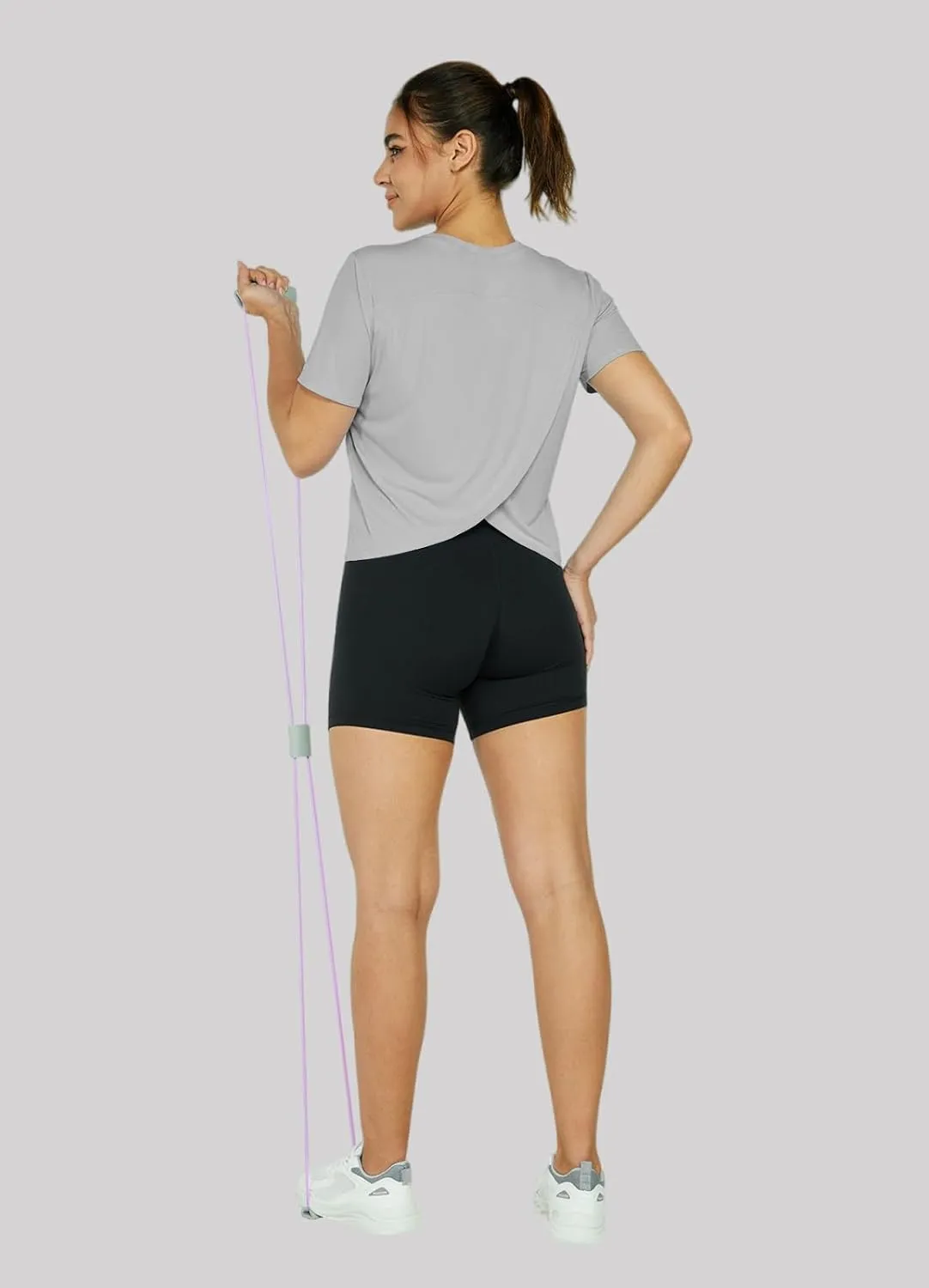 Women's Workout Shirts Short Sleeve Cropped Split Back Athletic Tops Active Running Gym Quick Dry Sun Shirts UPF 50 