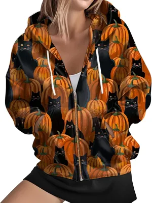 Womens Zip Front Plaid Sweatshirts Print Hoodie Fall Jackets Long Sleeve Casual Drawstring Clothes