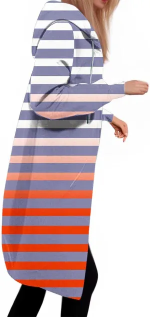 Women's Zip Up Hoodies Oversized Fleece Long Tunic Hooded Sweatshirts Casual Long Sleeve Stripes Hoodie Jacket Coat