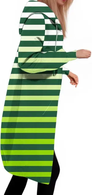 Women's Zip Up Hoodies Oversized Fleece Long Tunic Hooded Sweatshirts Casual Long Sleeve Stripes Hoodie Jacket Coat