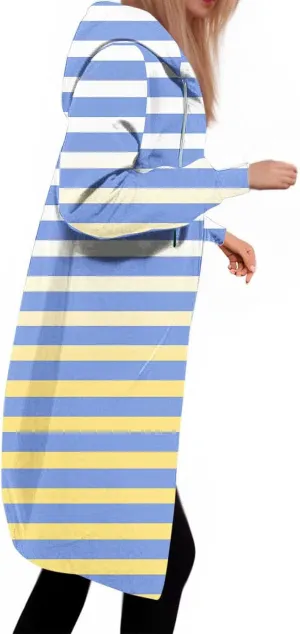 Women's Zip Up Hoodies Oversized Fleece Long Tunic Hooded Sweatshirts Casual Long Sleeve Stripes Hoodie Jacket Coat