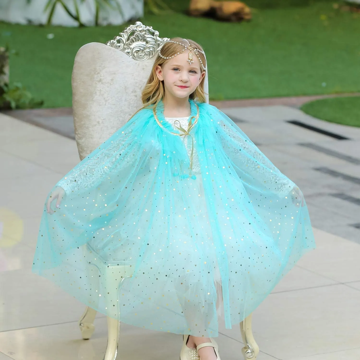 WOPLAY Princess Dress Up for Girls, Mermaid Princess Cape Set, Mermaid Princess Dress Up Cloak, Halloween Xmas Birthday 3-8 Y