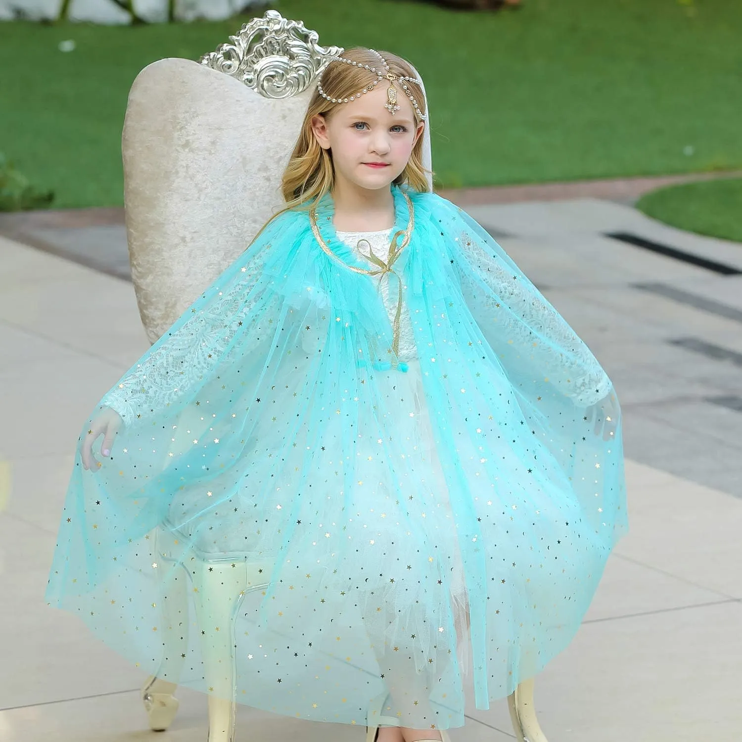 WOPLAY Princess Dress Up for Girls, Mermaid Princess Cape Set, Mermaid Princess Dress Up Cloak, Halloween Xmas Birthday 3-8 Y