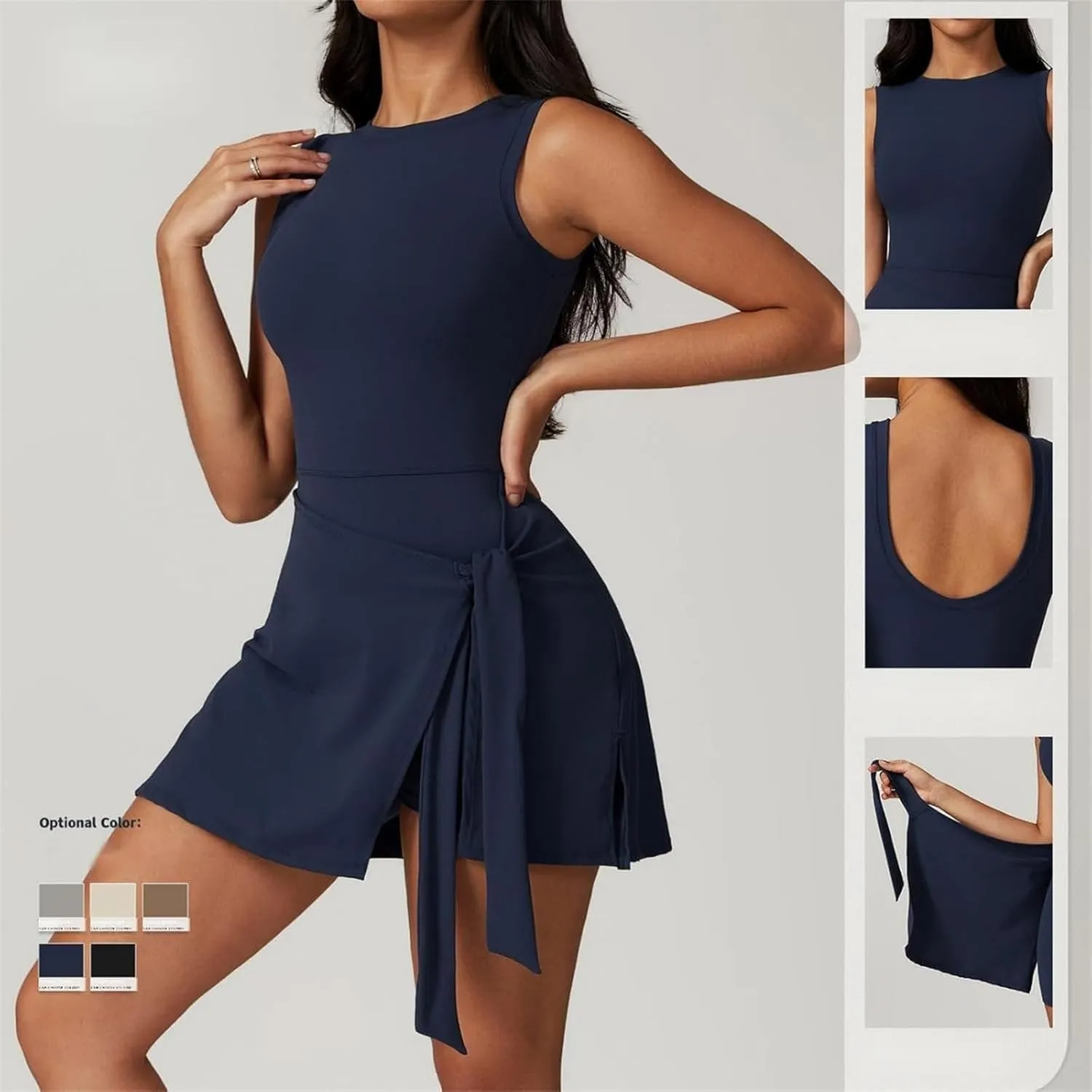 Wrap Sports Dress, Wrap Skort Dress, Womens Sleeveless Workout Athletic Rompers
