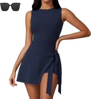Wrap Sports Dress, Wrap Skort Dress, Womens Sleeveless Workout Athletic Rompers
