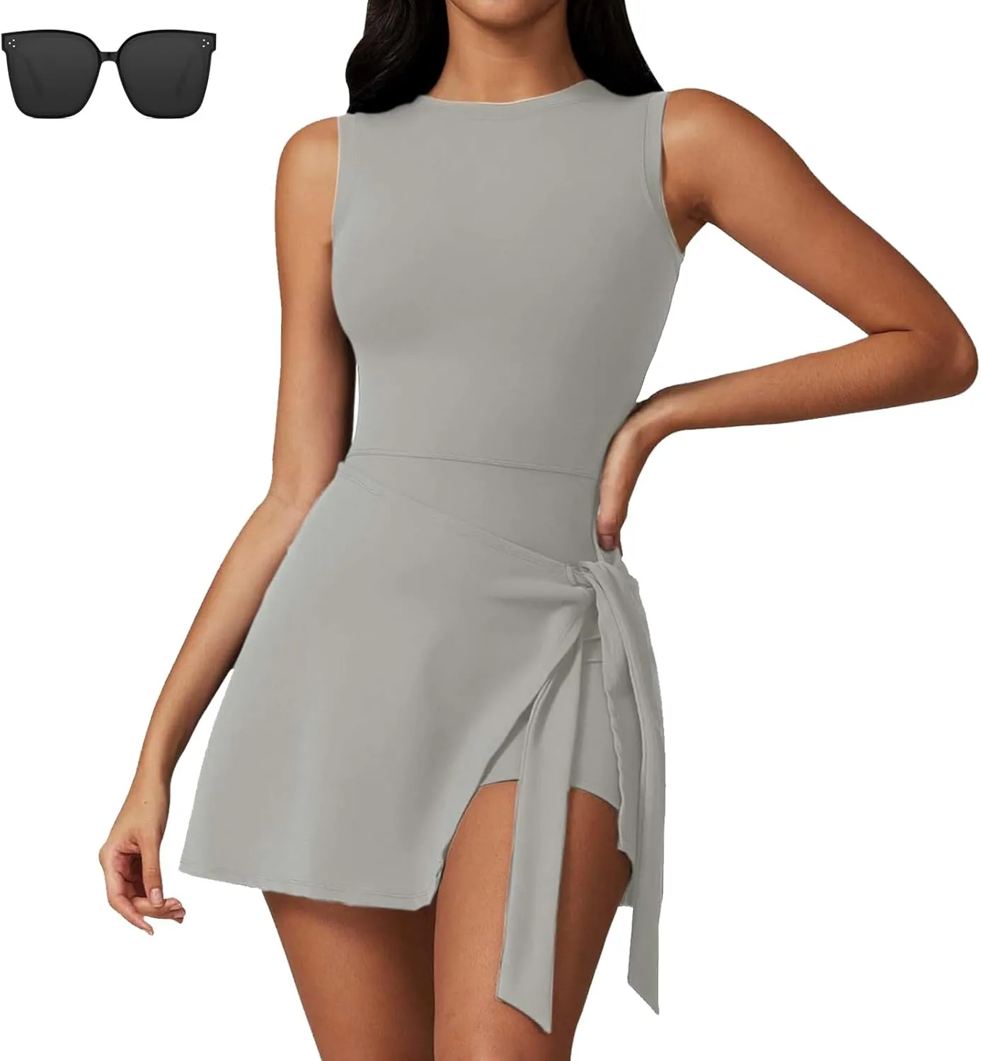 Wrap Sports Dress, Wrap Skort Dress, Womens Sleeveless Workout Athletic Rompers