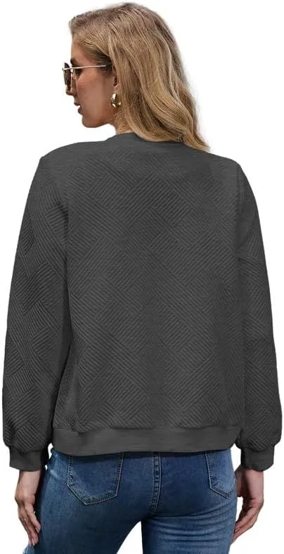 WROLEM Women Zip Up Sweatshirts with Pockets Long Sleeve Jackets Casual Loose Stand Collar Lightweight Short Outwear