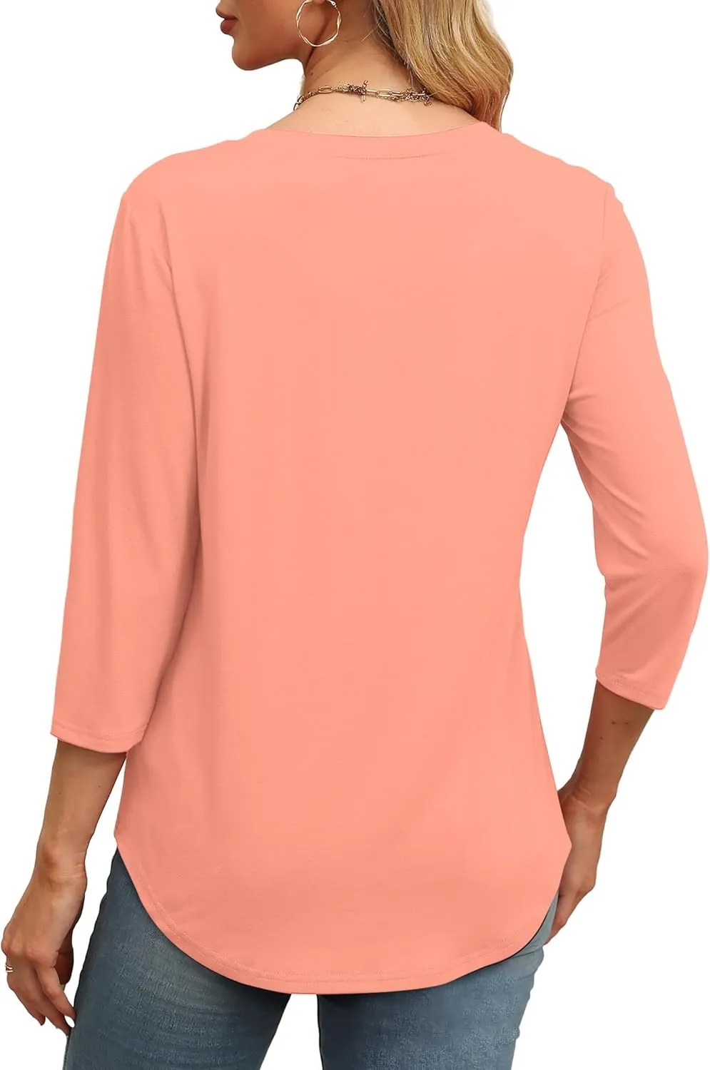 XIEERDUO 3/4 Length Sleeve Womens Tops Round Neck Casual Tunic Tops Basic Pleated Shirts Loose Fit 2025