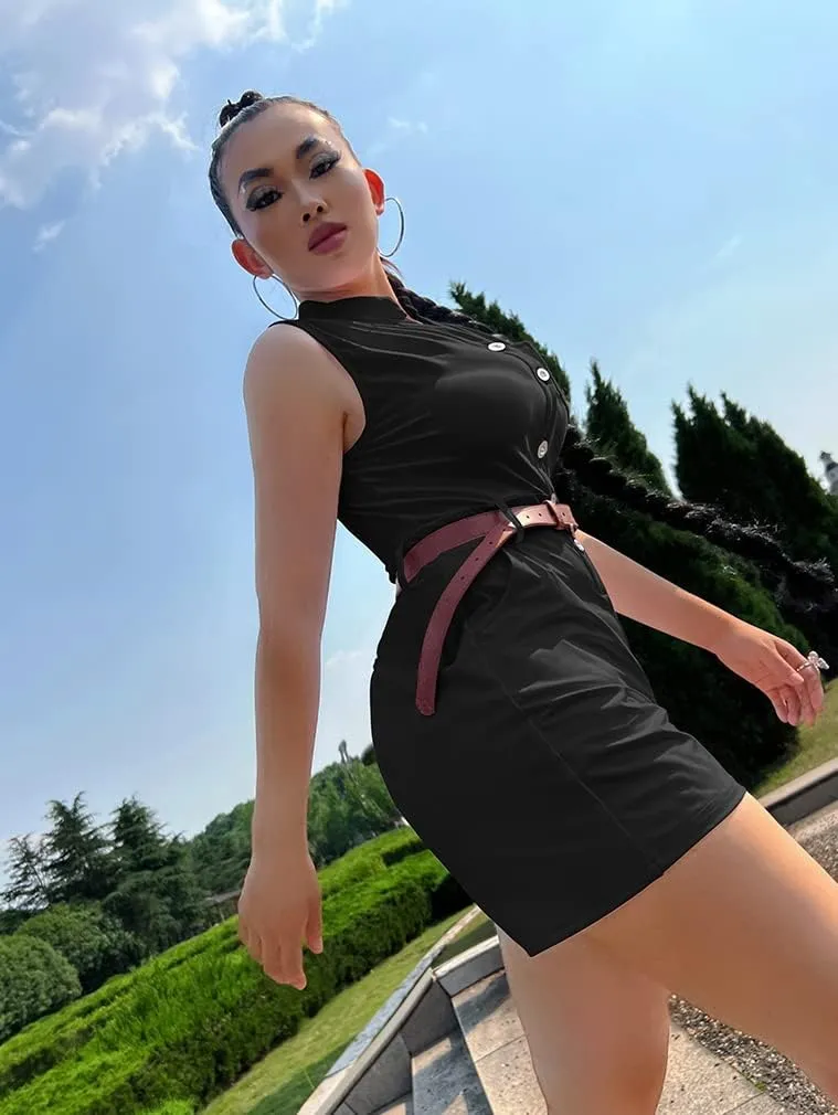XXTAXN Women's Sexy V Neck Rompers One Piece Short Jumpsuit with Belt And Pockets