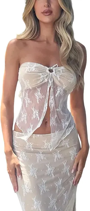 Y2k Sexy Strapless Tube Crop Top for Women Sleeveless Camisole Tanks Top Tee Going Out Streetwear