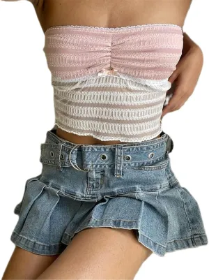 Y2k Sexy Strapless Tube Crop Top for Women Sleeveless Camisole Tanks Top Tee Going Out Streetwear