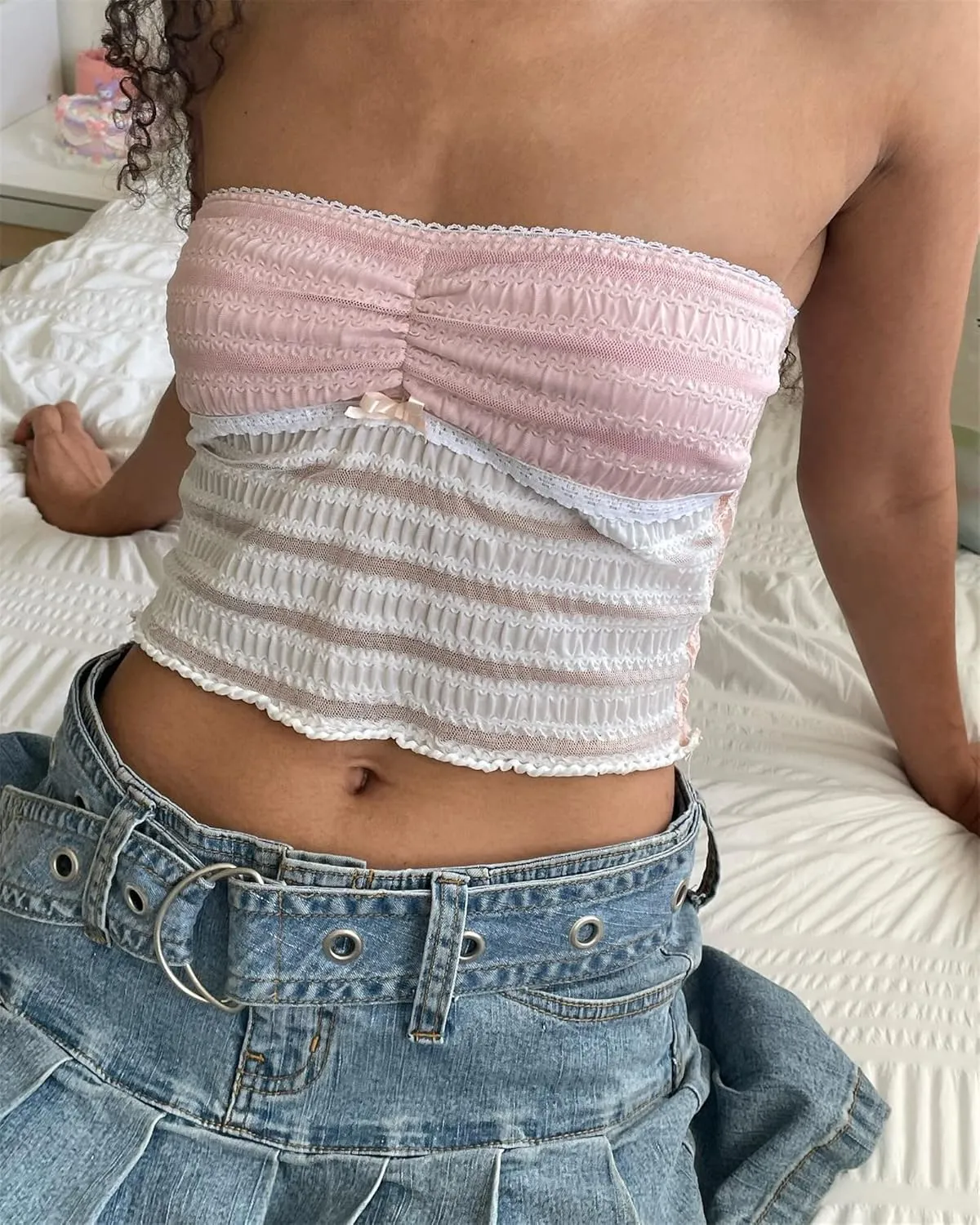 Y2k Sexy Strapless Tube Crop Top for Women Sleeveless Camisole Tanks Top Tee Going Out Streetwear