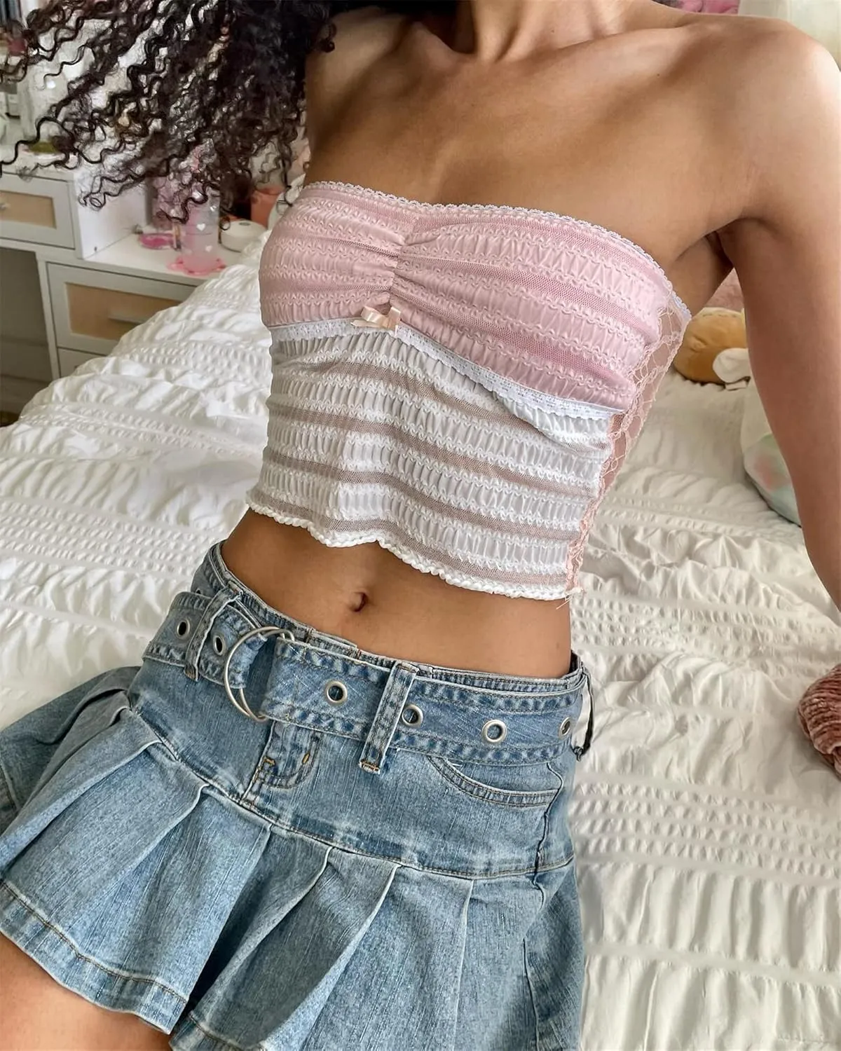 Y2k Sexy Strapless Tube Crop Top for Women Sleeveless Camisole Tanks Top Tee Going Out Streetwear