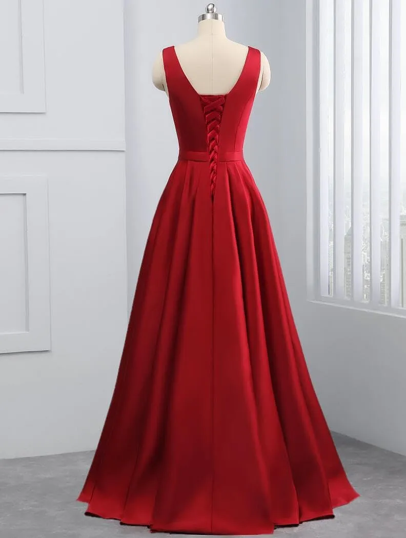 Yexinbridal Satin Prom Dresses Long for Women A-Line Beaded Belt Formal Evening Party Ball Gowns with Pockets