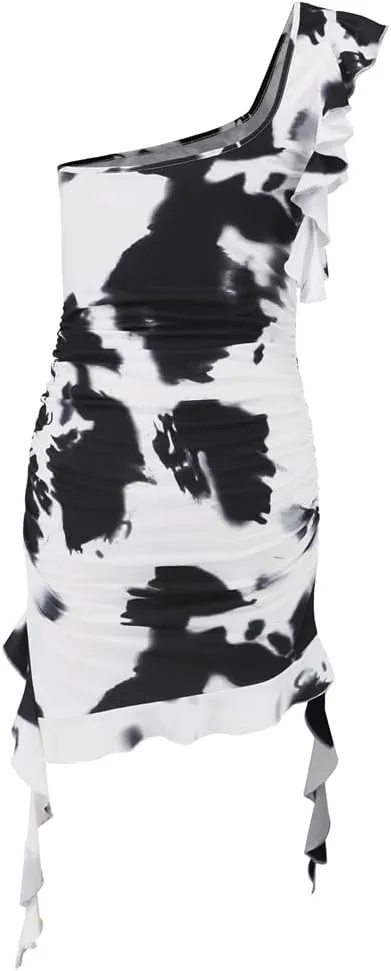 YGJKLIS Women's Sleeveless Diagonal Collar Wrap Hip wrap Skirt Off Shoulder Tie Dye Pleated Skirts