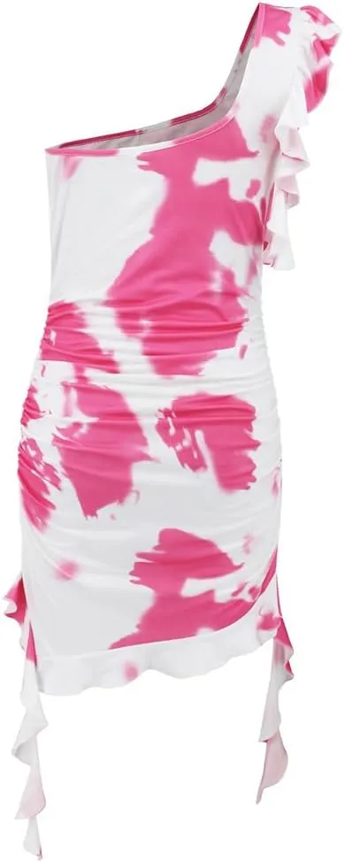 YGJKLIS Women's Sleeveless Diagonal Collar Wrap Hip wrap Skirt Off Shoulder Tie Dye Pleated Skirts