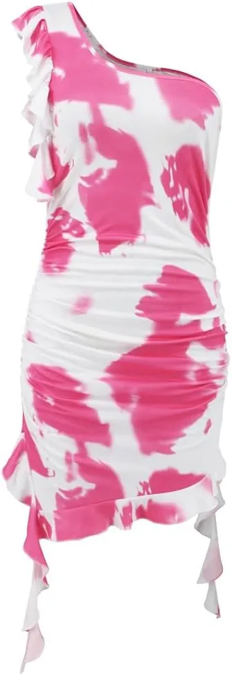 YGJKLIS Women's Sleeveless Diagonal Collar Wrap Hip wrap Skirt Off Shoulder Tie Dye Pleated Skirts