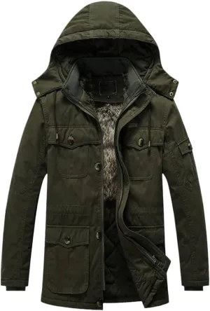 YIOLEAMP Winter Men Thicken Warm Cotton-Padded Fleece Jackets Windbreaker Fur Hooded Outwear Parka Coats