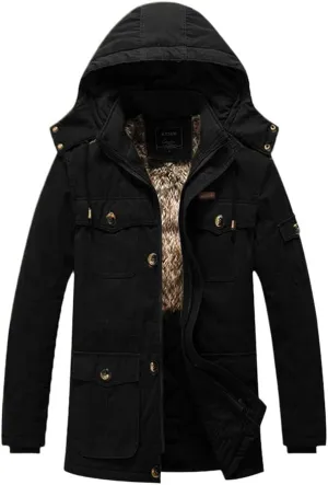 YIOLEAMP Winter Men Thicken Warm Cotton-Padded Fleece Jackets Windbreaker Fur Hooded Outwear Parka Coats