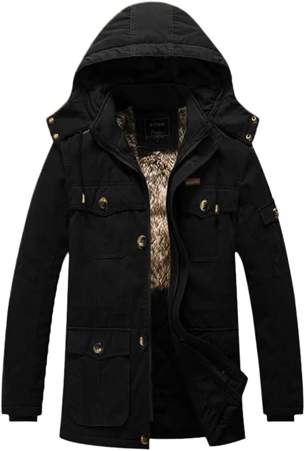 YIOLEAMP Winter Men Thicken Warm Cotton-Padded Fleece Jackets Windbreaker Fur Hooded Outwear Parka Coats
