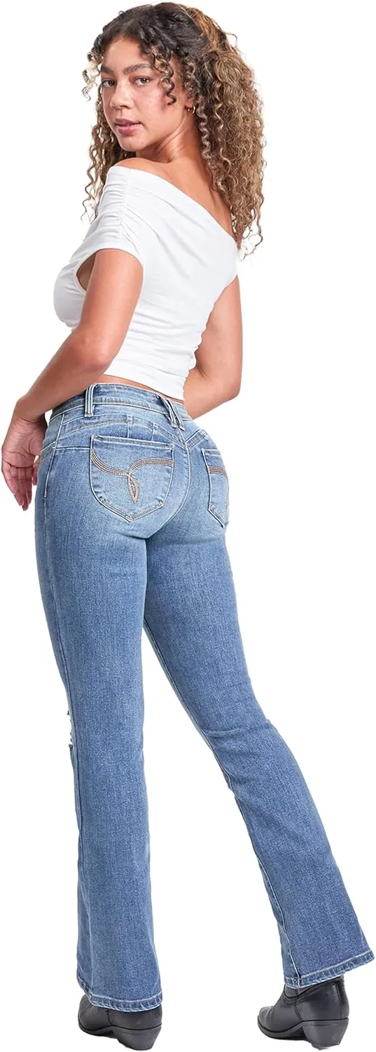YMI Women's Wannabettabutt Mid Rise Bootcut Jeans