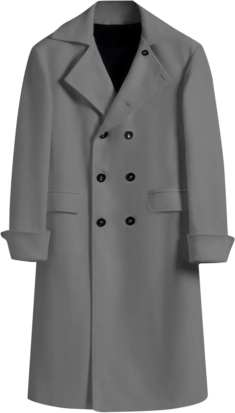 Ymosrh Men's Fashion Trench Coat Double Breasted Casual Business Long Jacket Fall Winter Windbreaker Overcoat, M-3XL